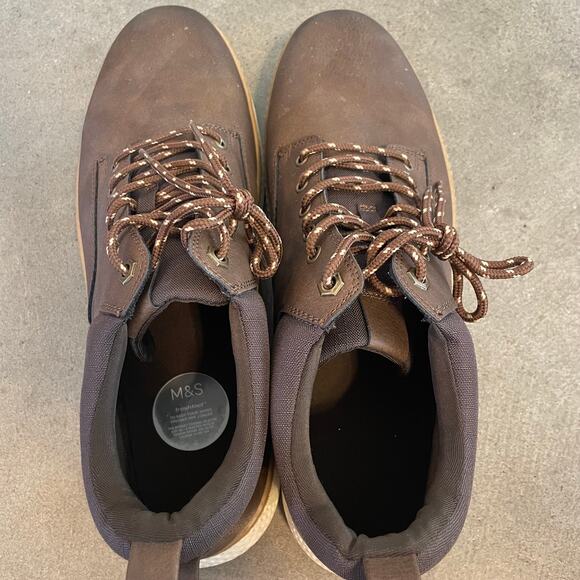 Marks & Spencer M&S brown leather lace up trainers casual boots mens 11 NEW - Picture 6 of 10